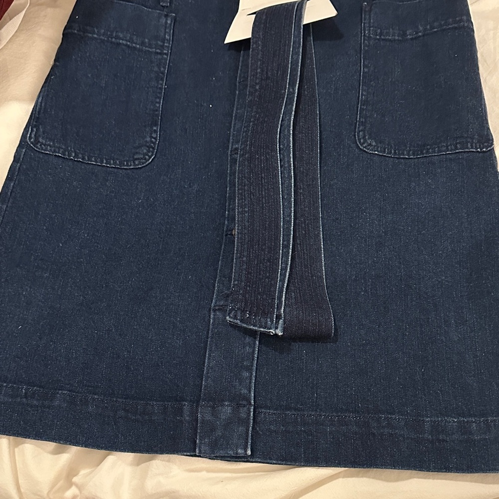 LOFT Navy A-Line Skirt with Belt